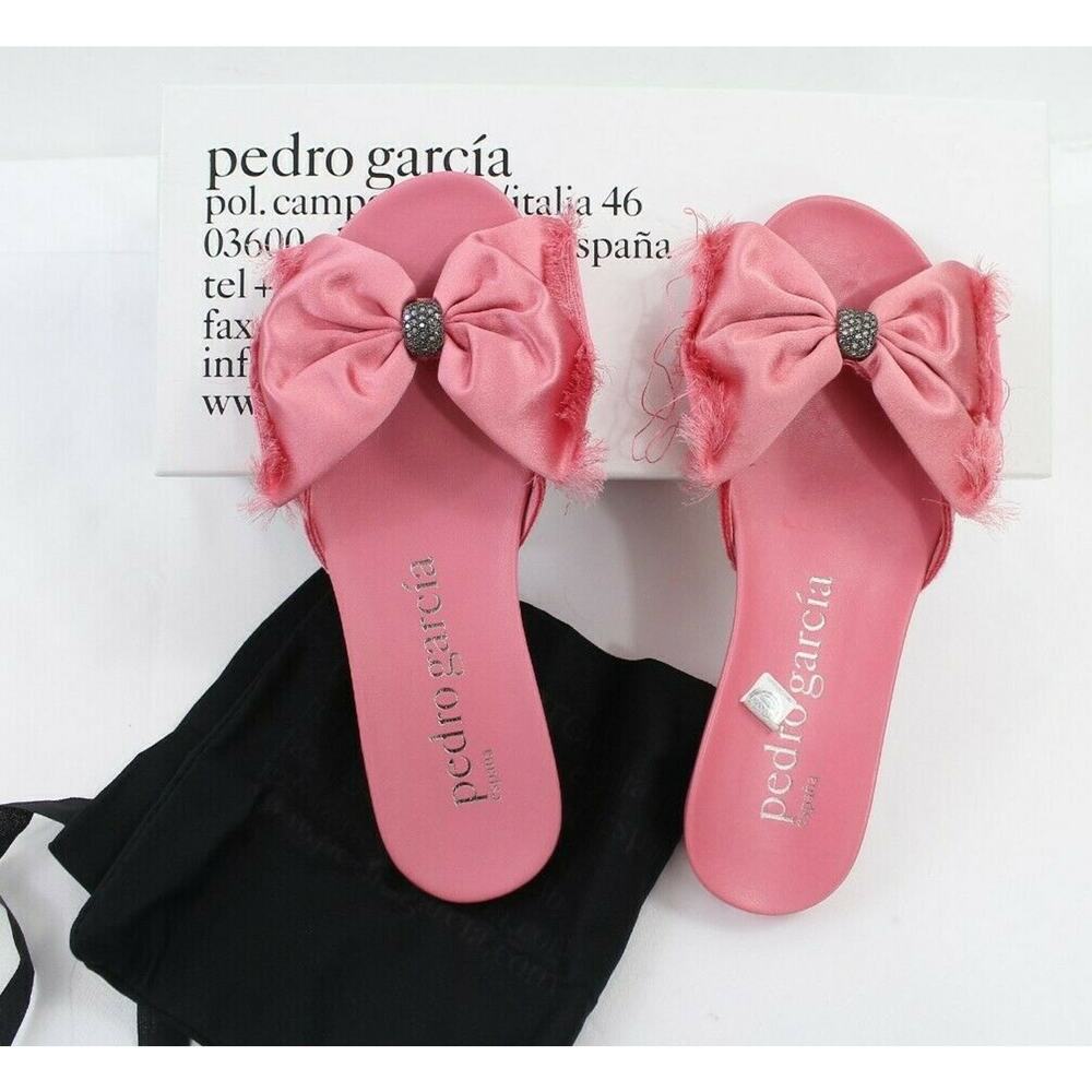 PEDRO GARCIA Satin Bow Sandal Slide sz 37/ 7 Pink Swarovski Crystal orig.$520